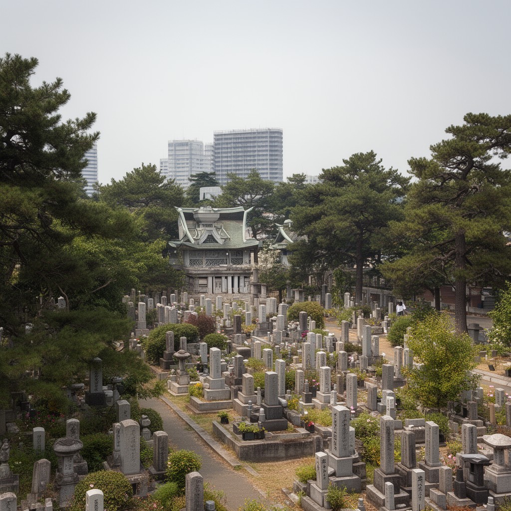 AI-generated illustration of Tama Cemetery, Tokyo, Japan