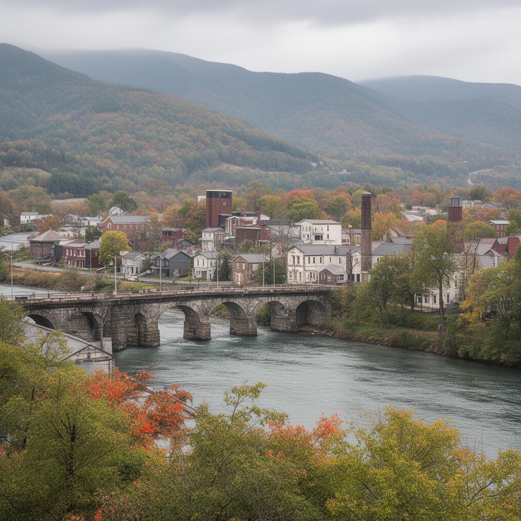 AI-generated illustration of Bellows Falls, Vermont, United States