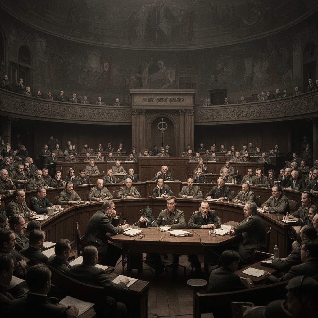 AI-generated illustration of Nuremberg trials