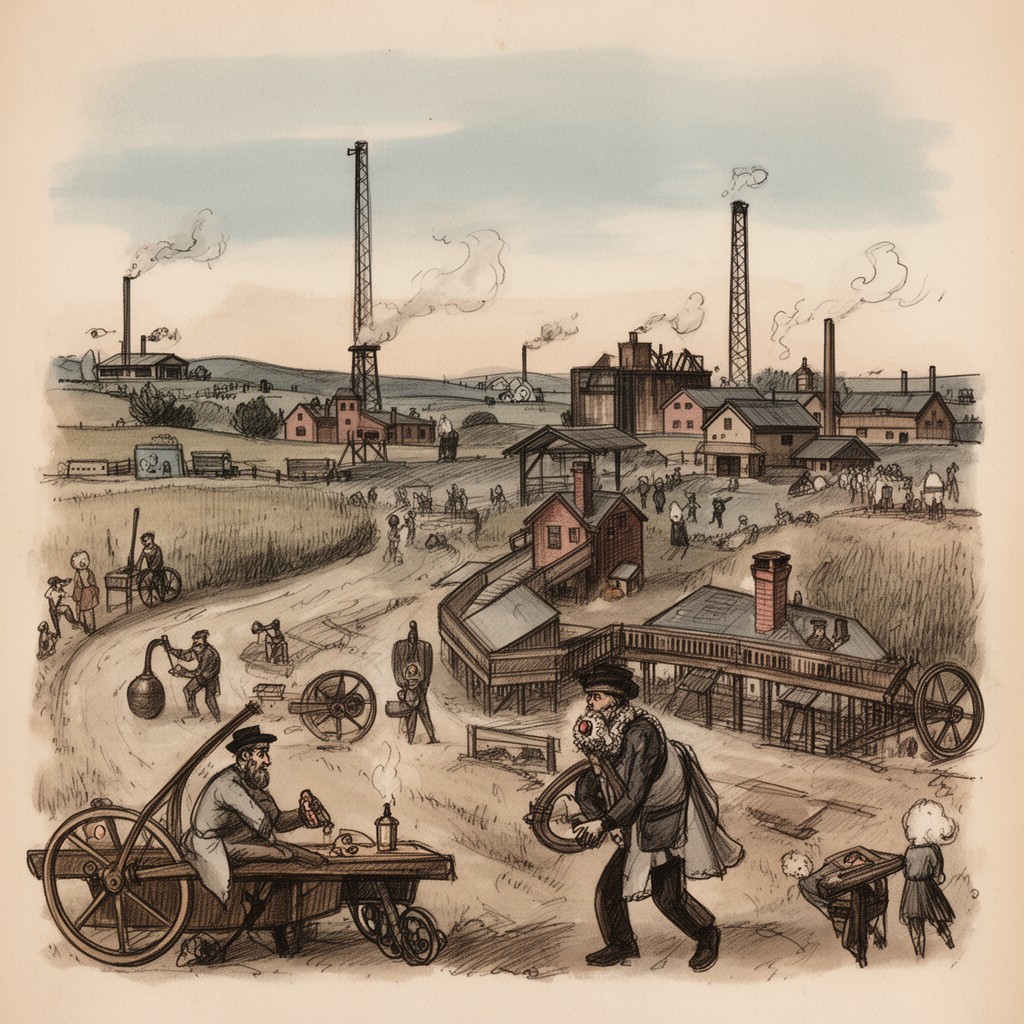 AI-generated illustration of Fields, Factories and Workshops