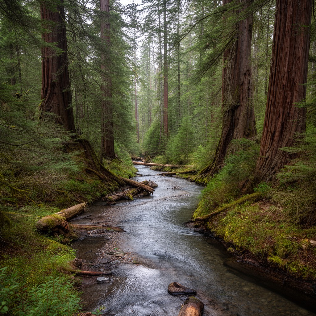 AI-generated illustration of Redwood Creek
