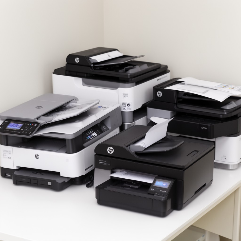 AI-generated illustration of HP OfficeJet printers