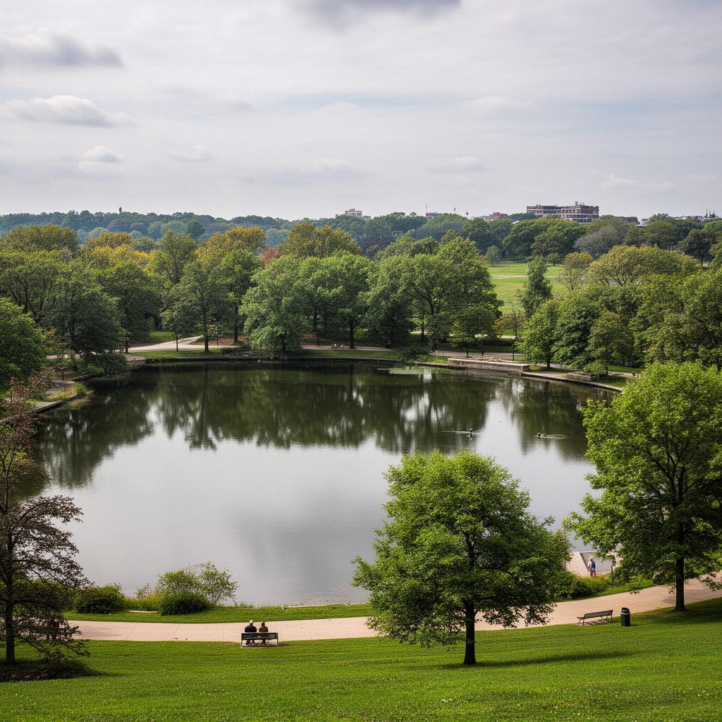 AI-generated illustration of Gala Water (lake in Delaware Park)