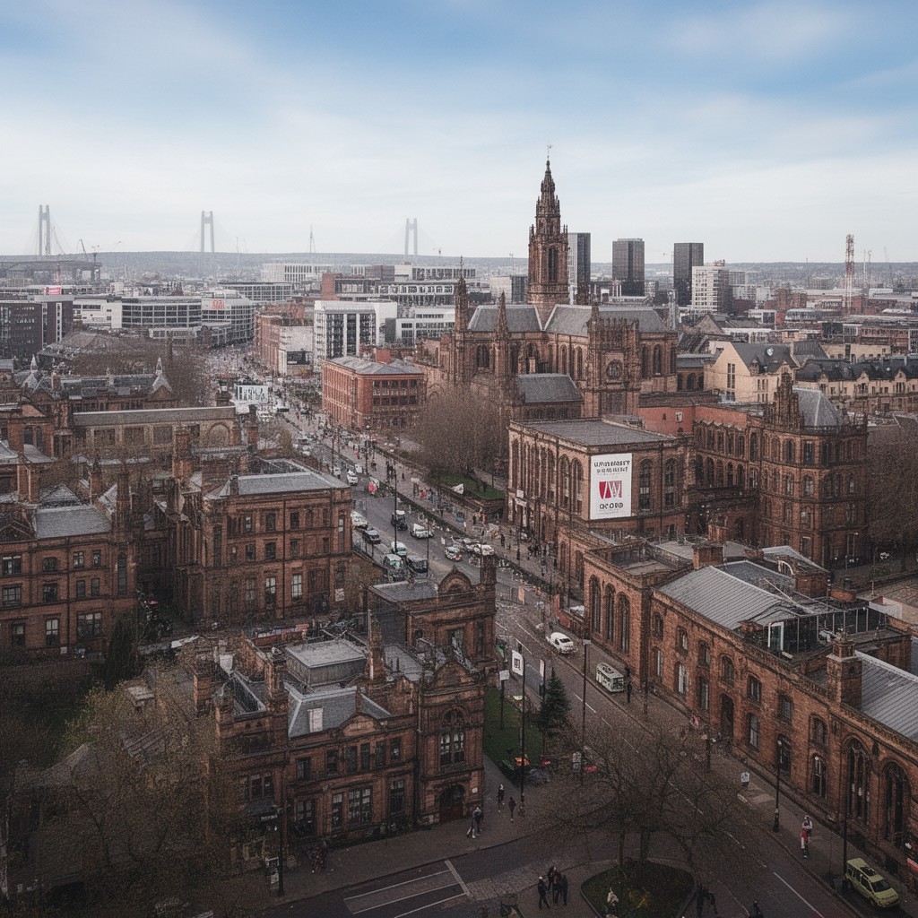 AI-generated illustration of Oxford Road campus