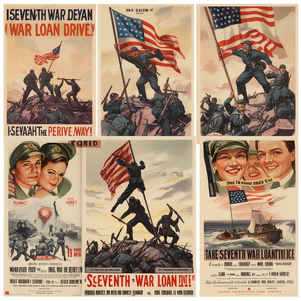 AI-generated illustration of Seventh War Loan Drive posters