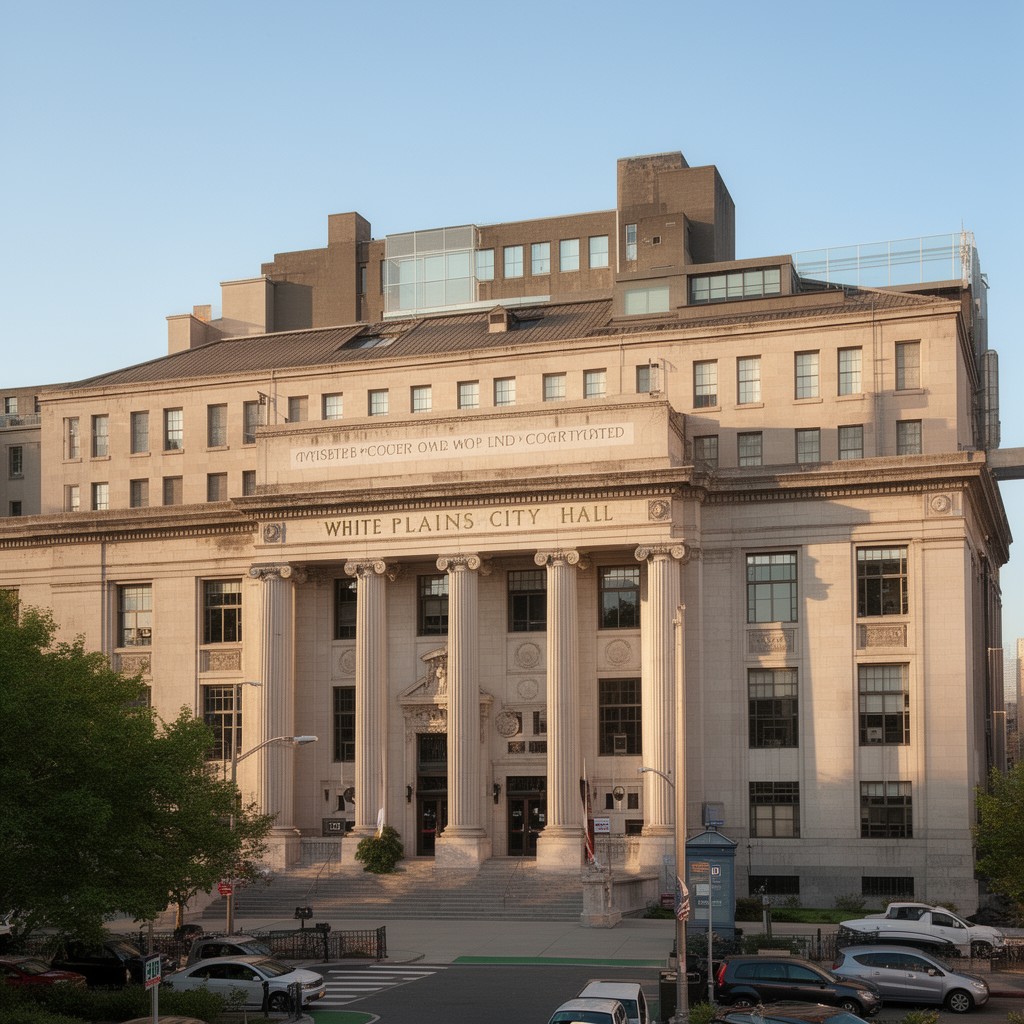 AI-generated illustration of White Plains City Hall