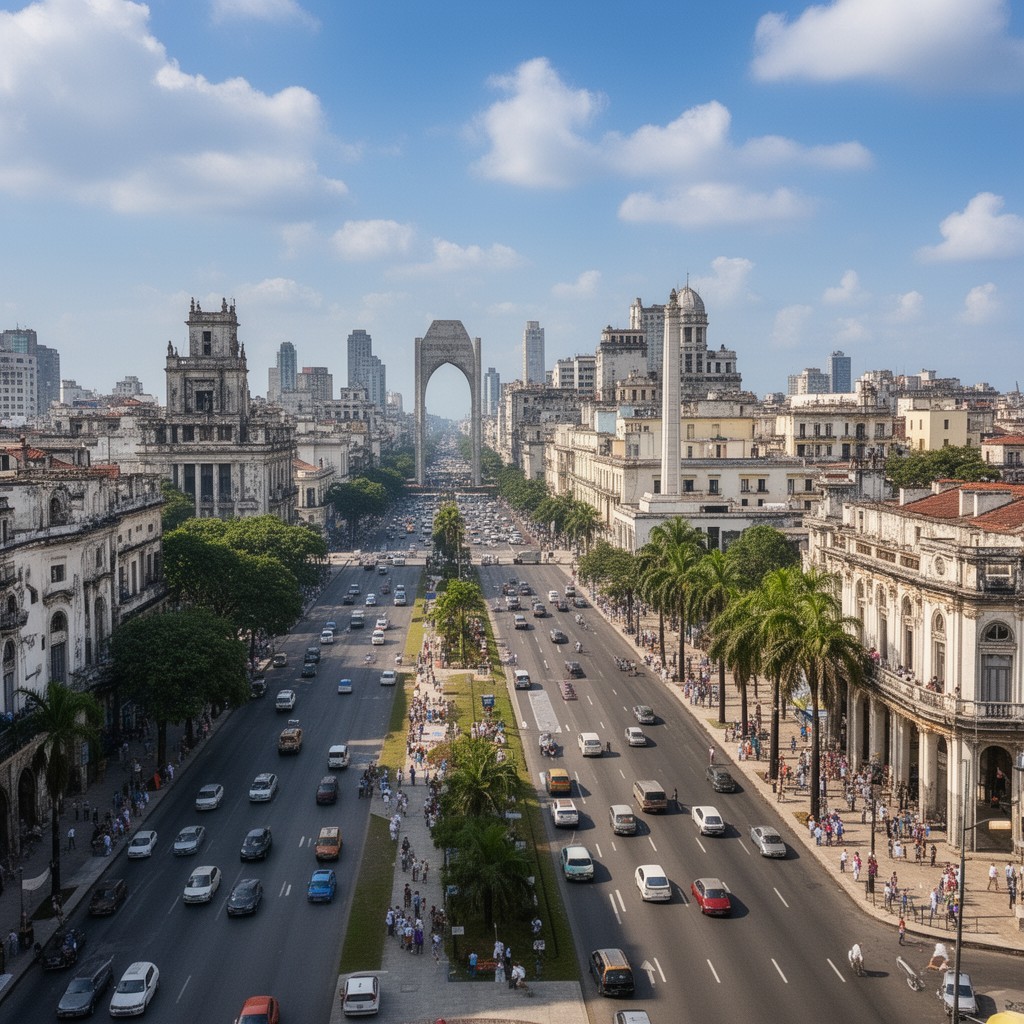 AI-generated illustration of Avenida Paseo (vicinity of Plaza de la Revolución)