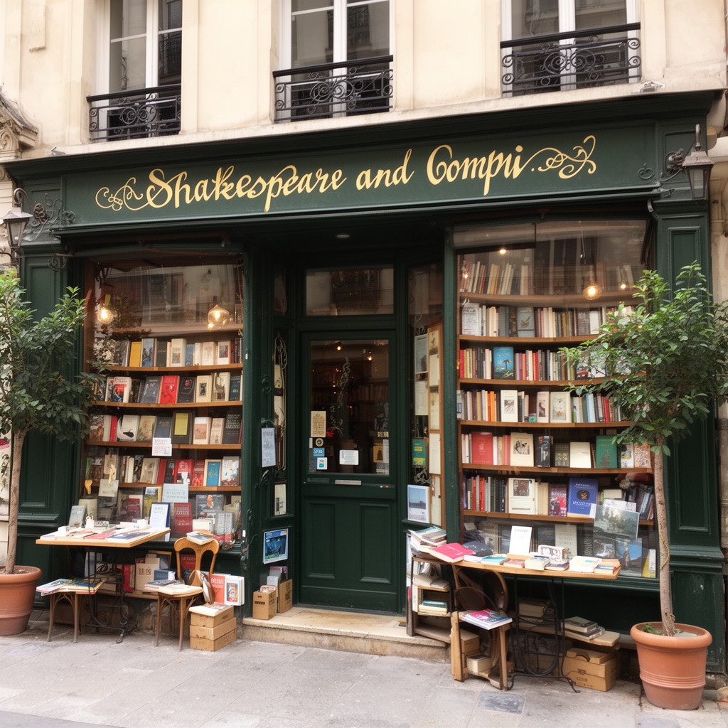 AI-generated illustration of Shakespeare and Company bookshop