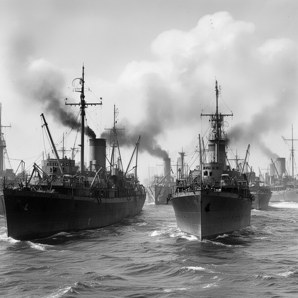 AI-generated illustration of Allied merchant shipping