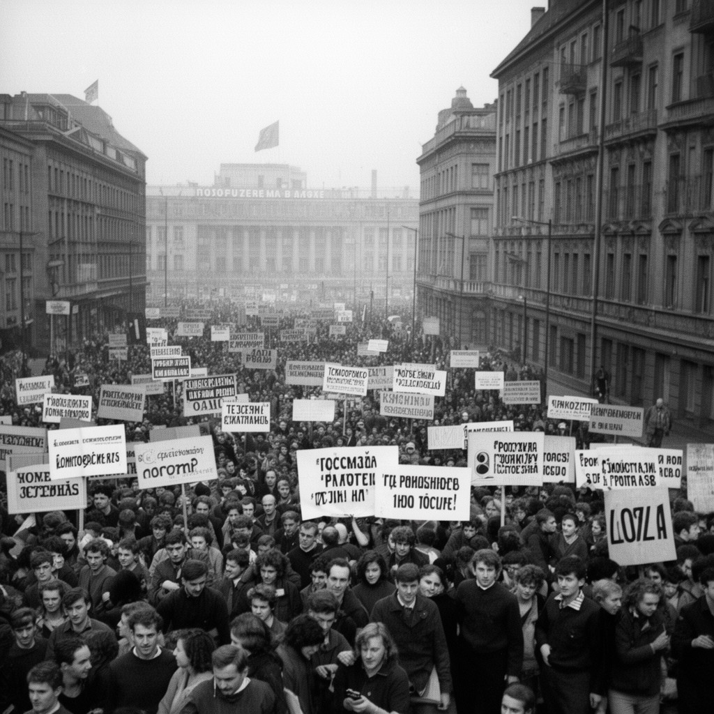 AI-generated illustration of 1970 Polish protests