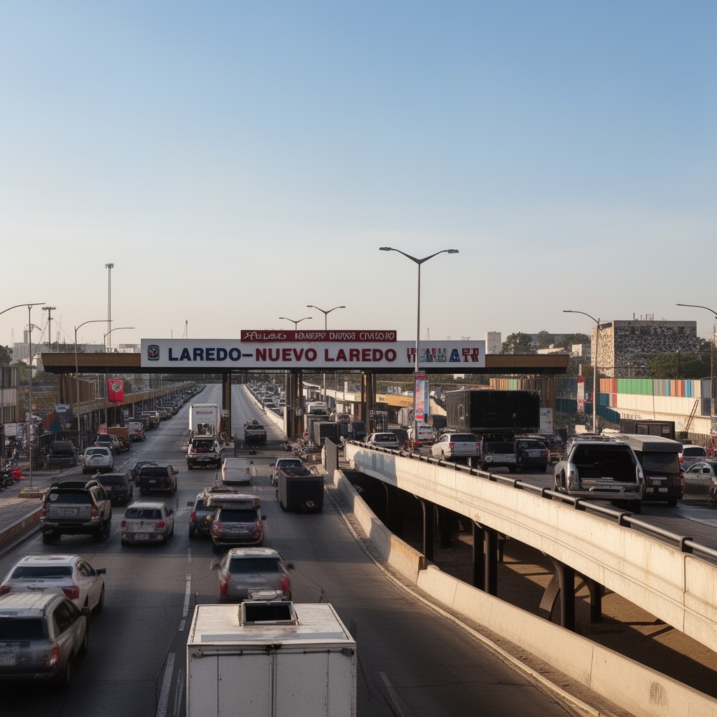 AI-generated illustration of Laredo–Nuevo Laredo crossing