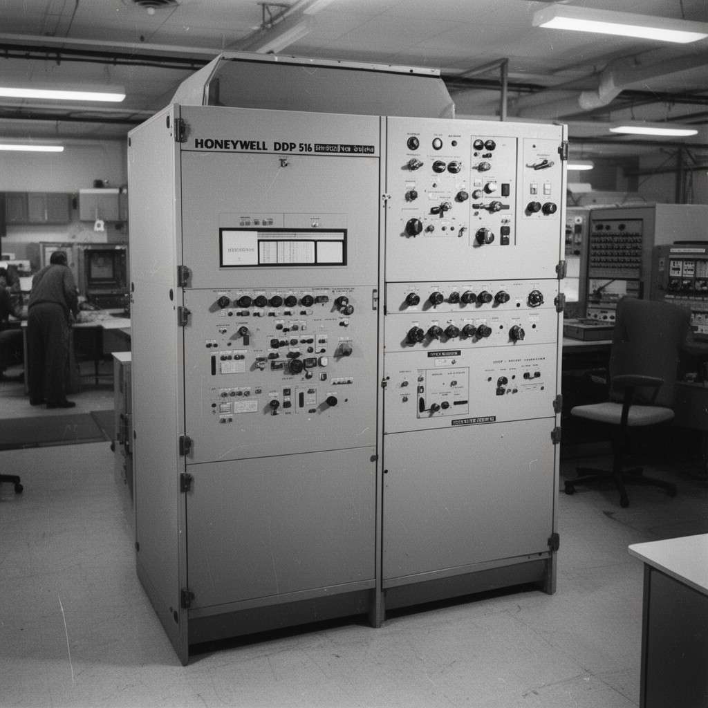 AI-generated illustration of Honeywell DDP-516 minicomputer