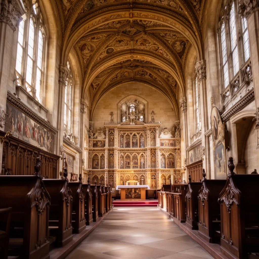 AI-generated illustration of The Queen's College Chapel