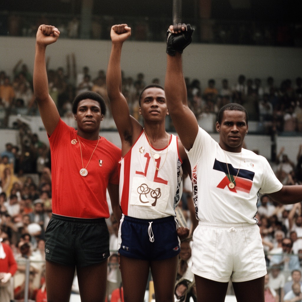 AI-generated illustration of 1968 Mexico City Olympics Black Power salute