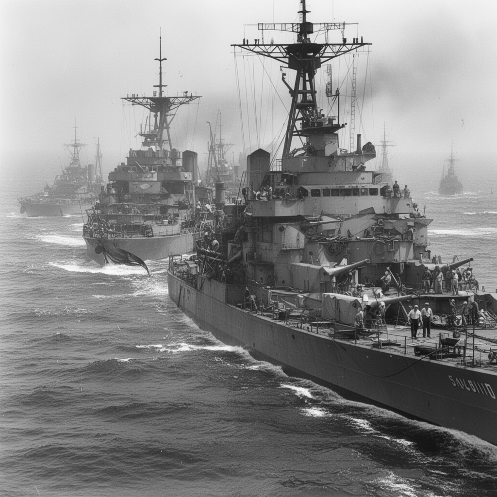 AI-generated illustration of Allied convoy system