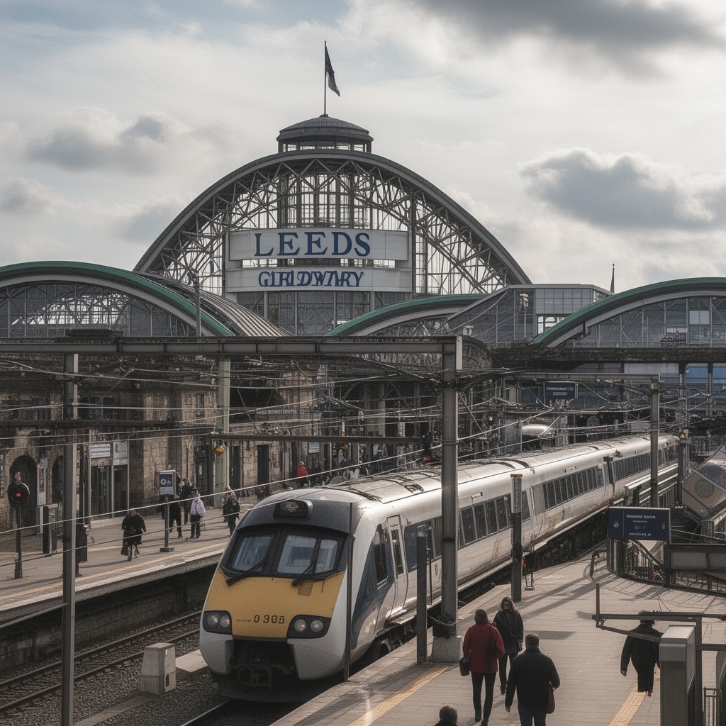 AI-generated illustration of Leeds railway station