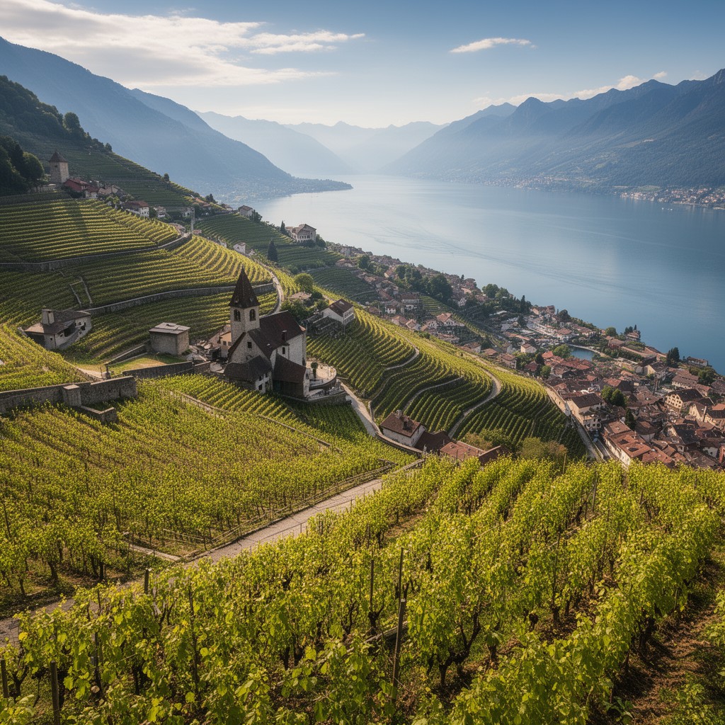 AI-generated illustration of Lavaux vineyards