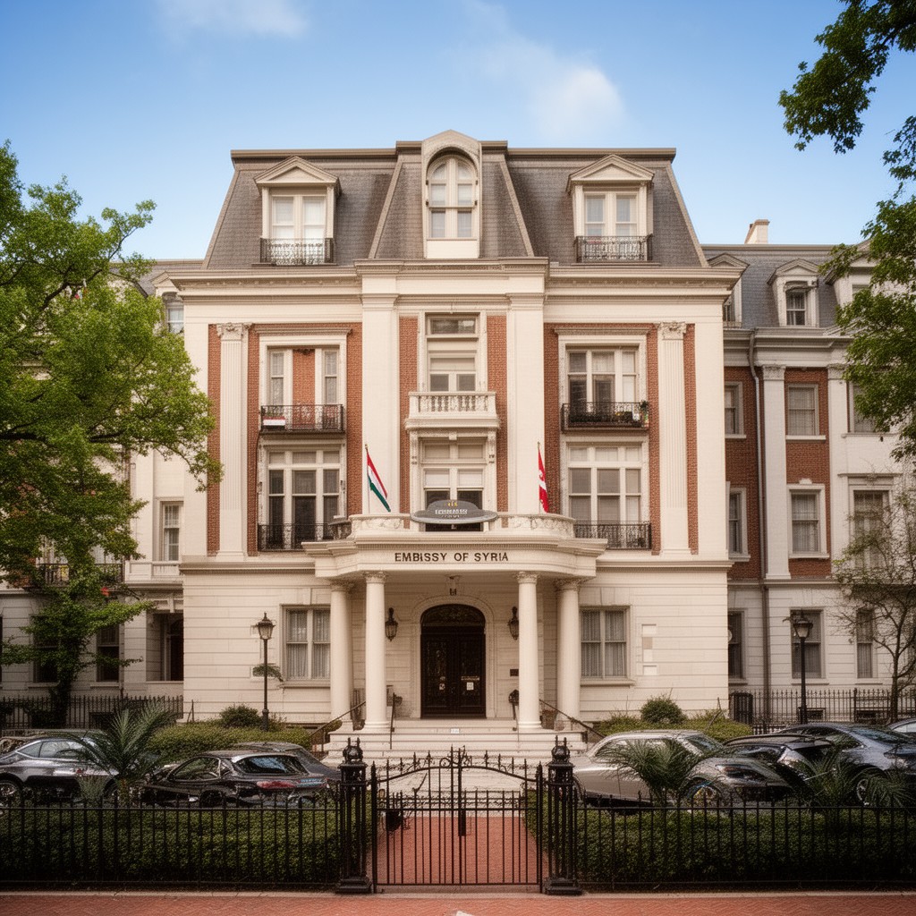 AI-generated illustration of Embassy of Syria in Washington, D.C.