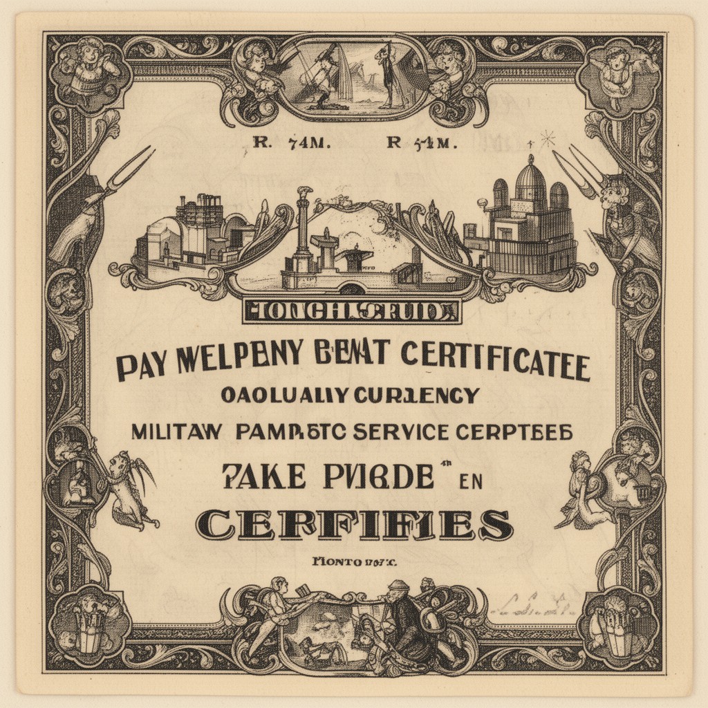 AI-generated illustration of military payment certificates (historical)