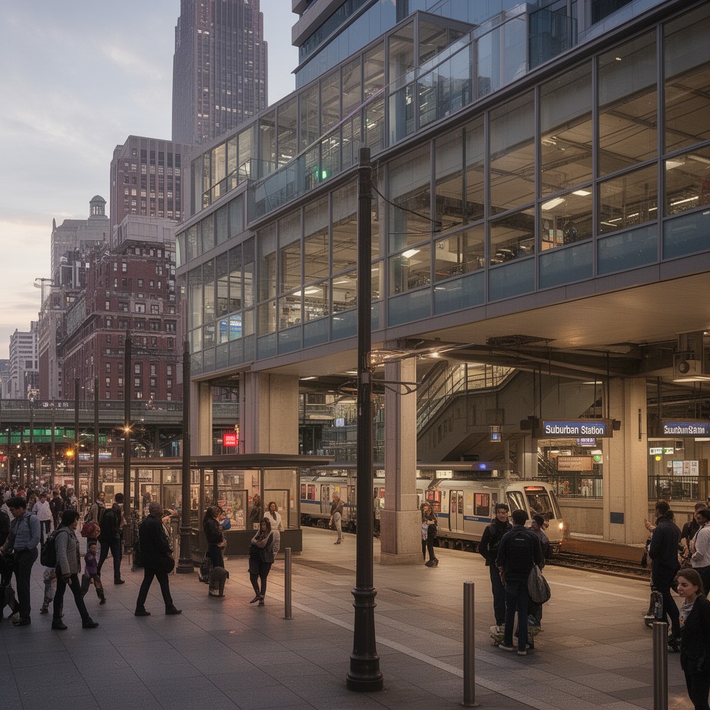 AI-generated illustration of Suburban Station (via later PRR realignments and replacement)