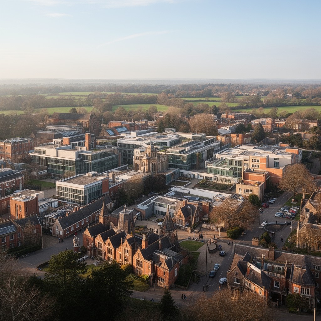 AI-generated illustration of University of Cambridge West Cambridge site