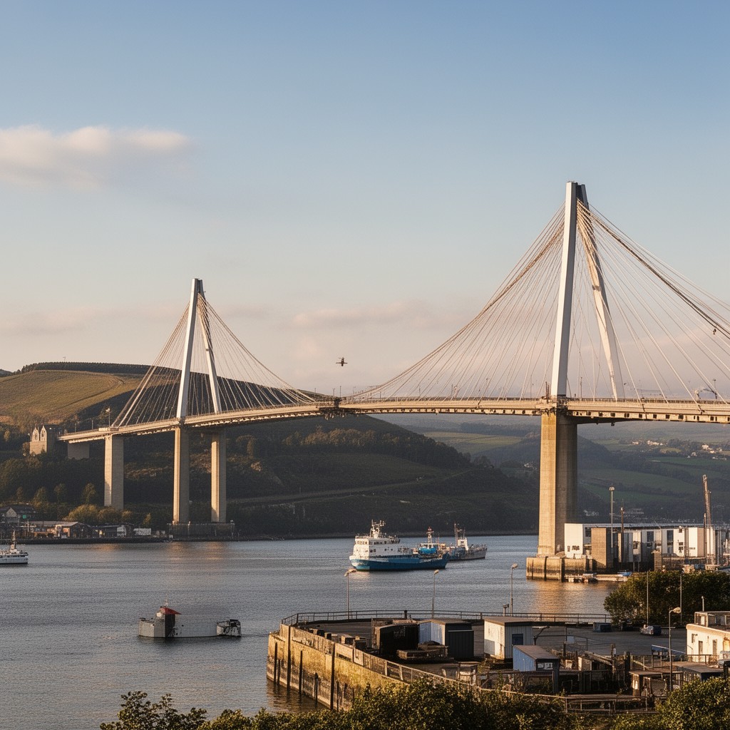 AI-generated illustration of Forth Road Bridge (north end)