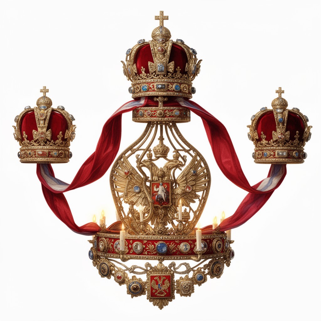 AI-generated illustration of Imperial Crown with ribbon connecting side crowns
