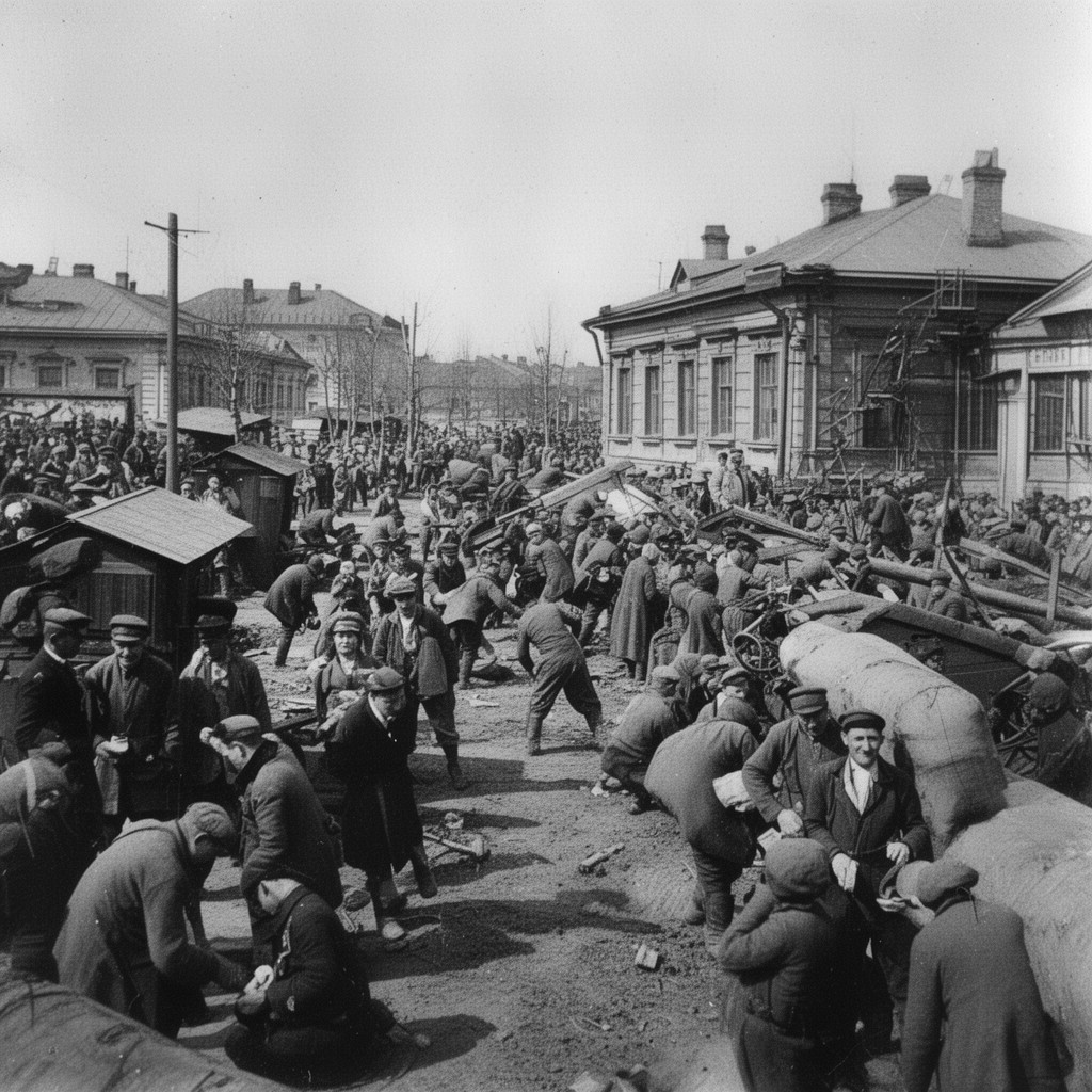 AI-generated illustration of World War I home front in the Russian Empire
