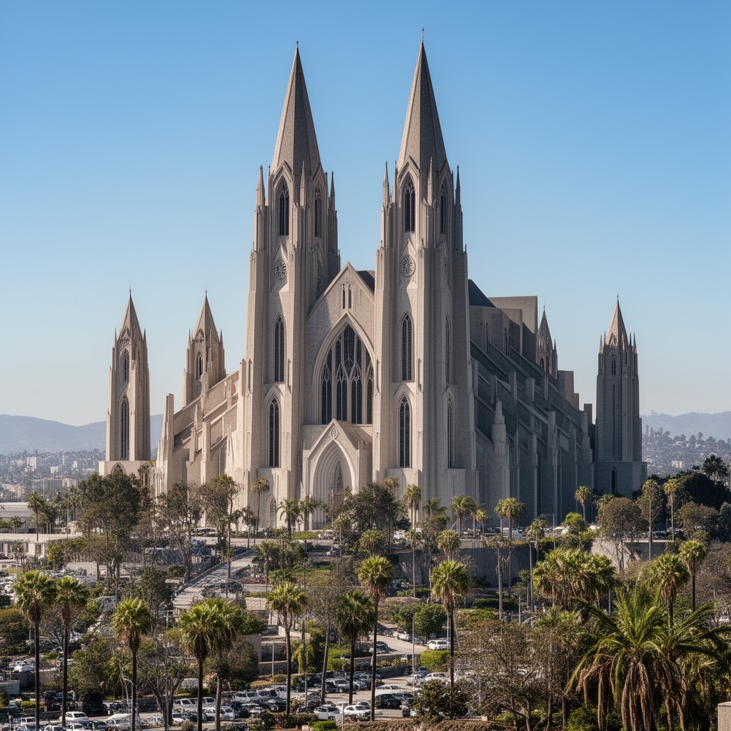 AI-generated illustration of Cathedral of Our Lady of the Angels, Los Angeles