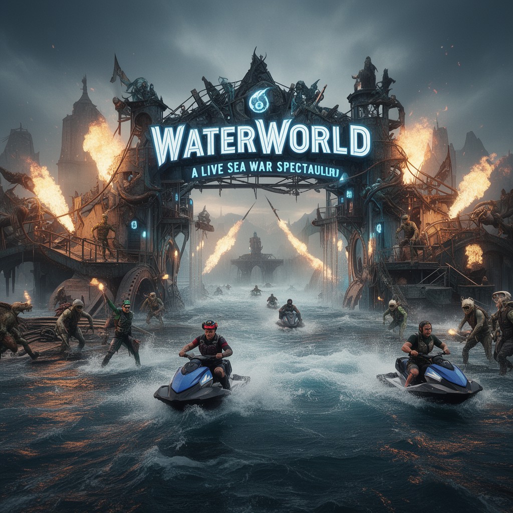 AI-generated illustration of WaterWorld: A Live Sea War Spectacular