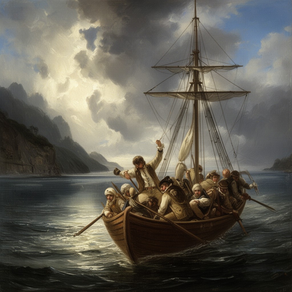 AI-generated illustration of John Hudson set adrift