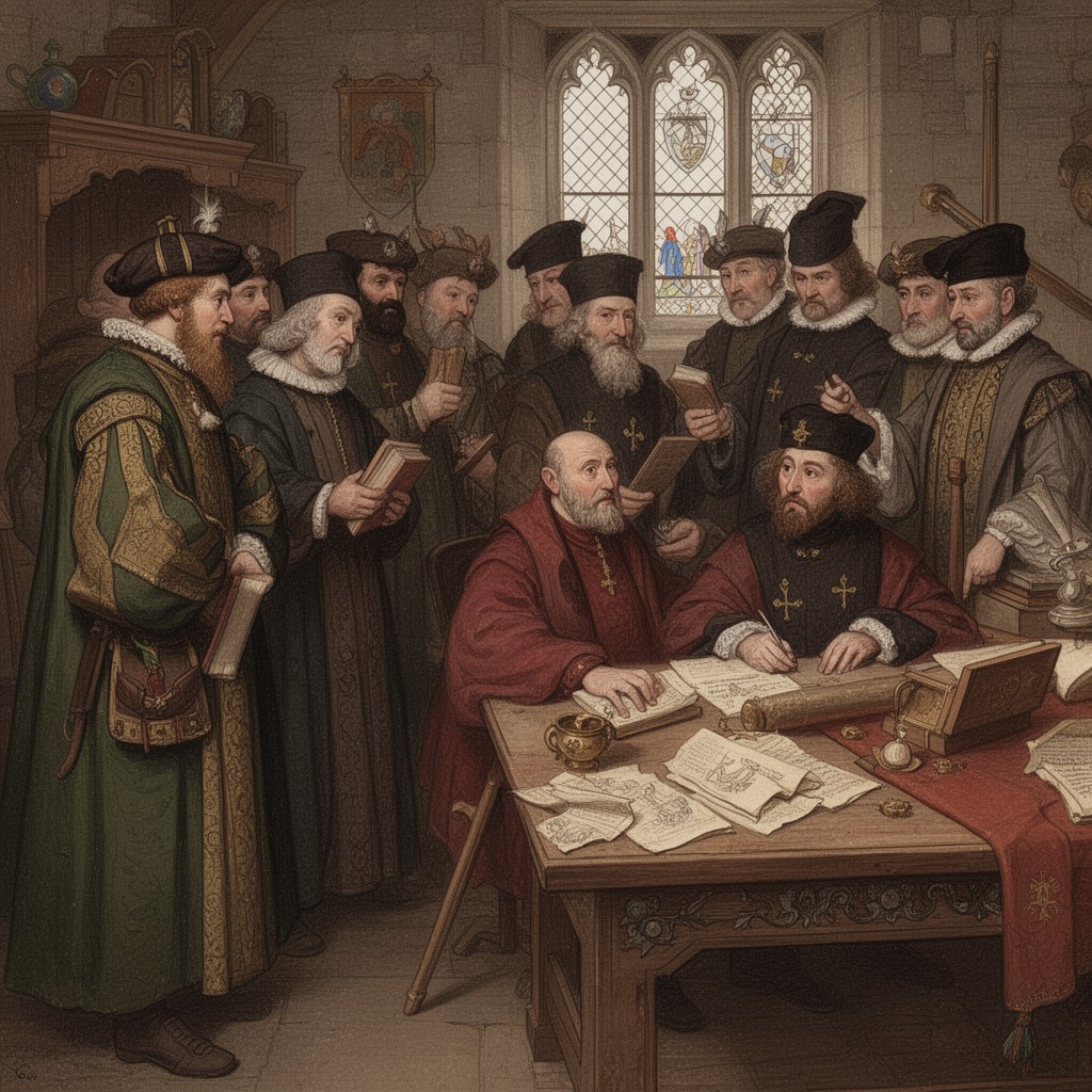 AI-generated illustration of Tudor chroniclers