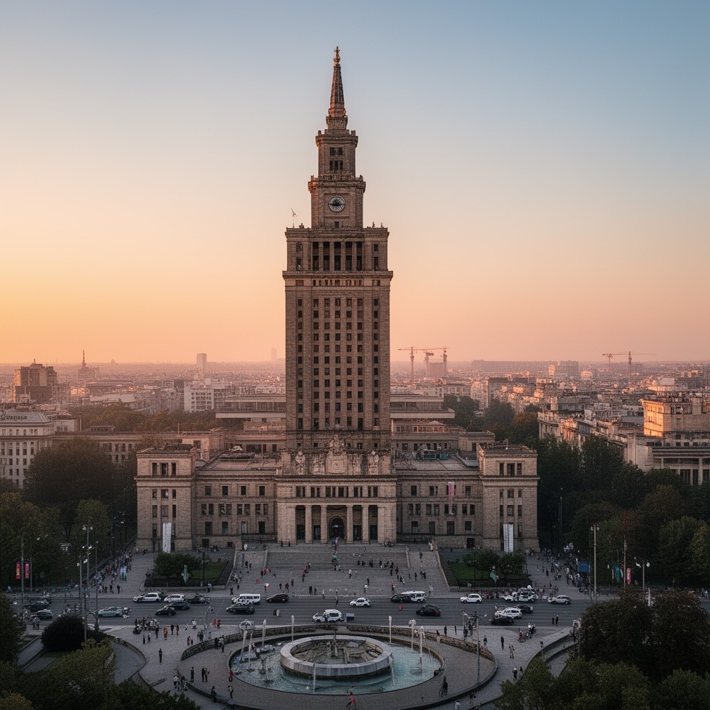AI-generated illustration of Palace of Culture and Science