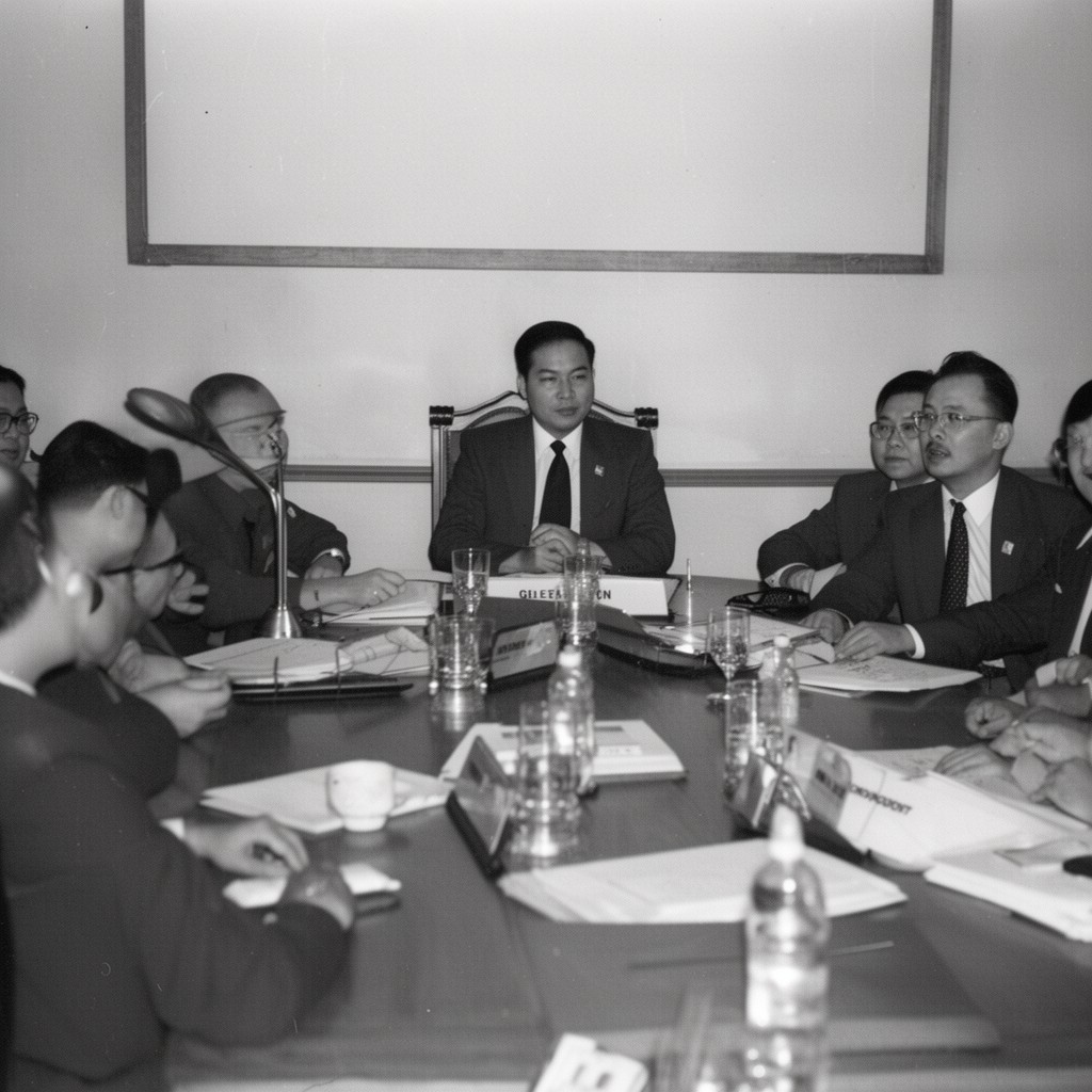 AI-generated illustration of Nguyen Van Thieu (indirectly through South Vietnamese delegation)