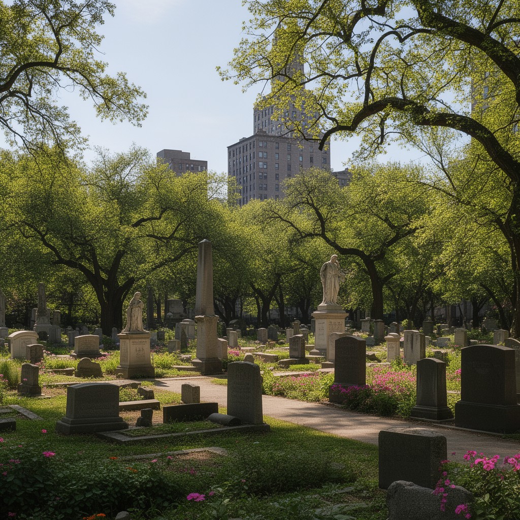 AI-generated illustration of Graceland Cemetery, Chicago, Illinois, United States