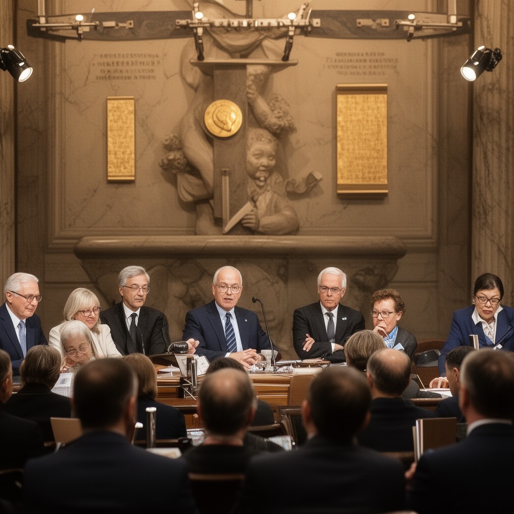AI-generated illustration of Nobel Assembly at the Karolinska Institute