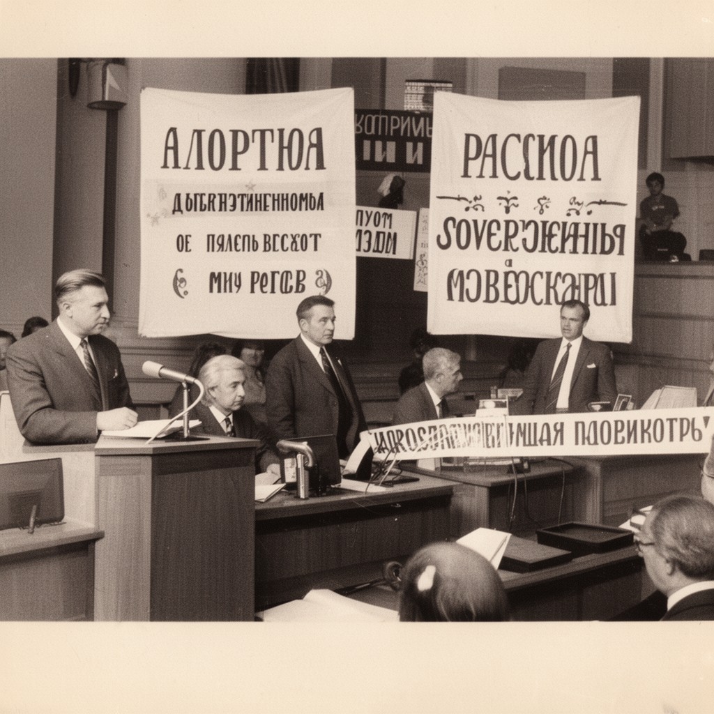 AI-generated illustration of adoption of Declaration of State Sovereignty of the RSFSR