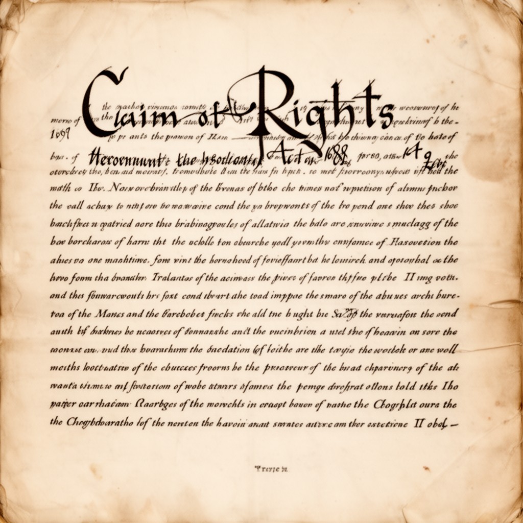AI-generated illustration of Claim of Right Act 1689 (Scotland)
