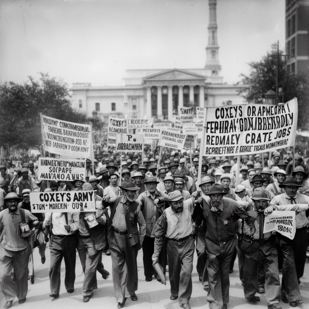 AI-generated illustration of Coxey's Army march of 1894