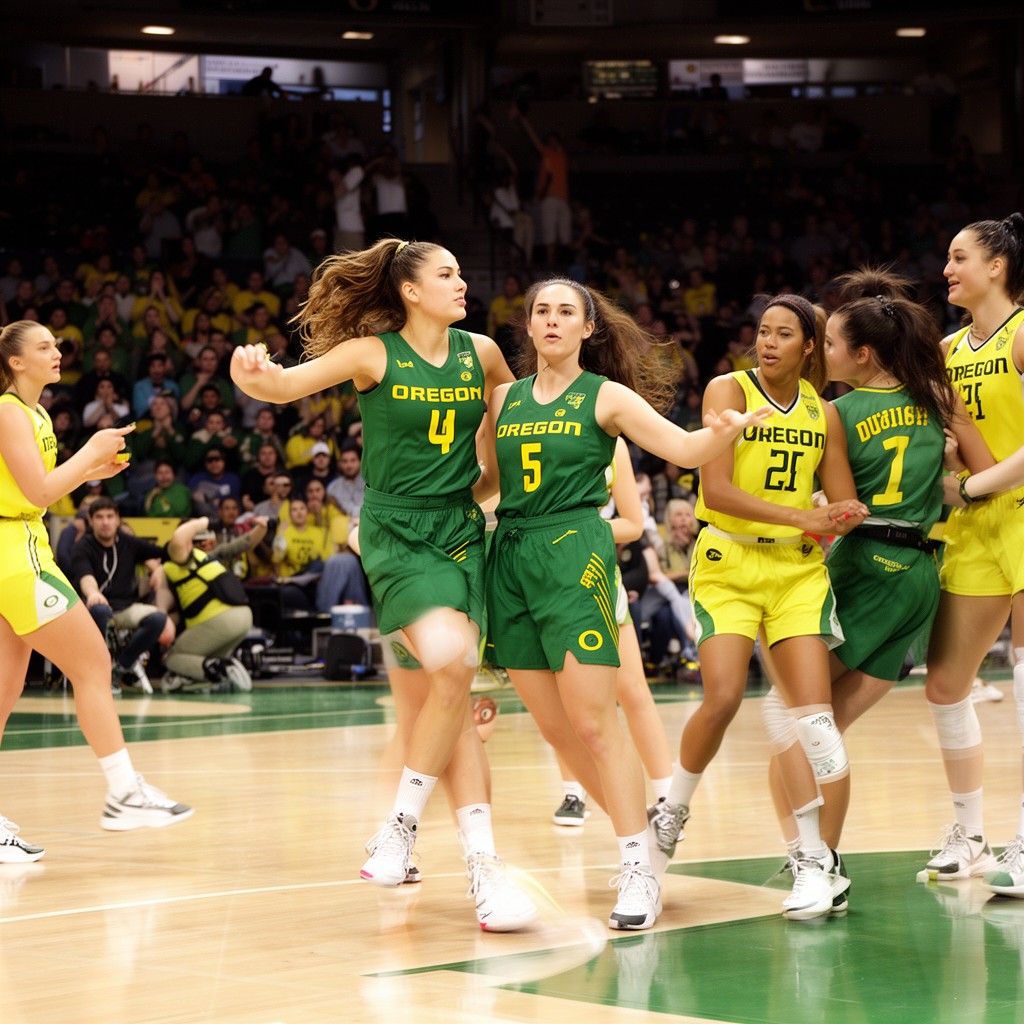 AI-generated illustration of Oregon Ducks women’s basketball team