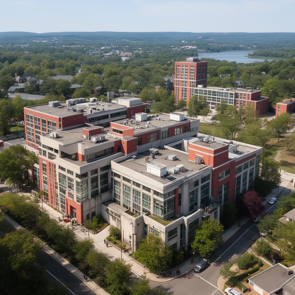 AI-generated illustration of Worcester campus