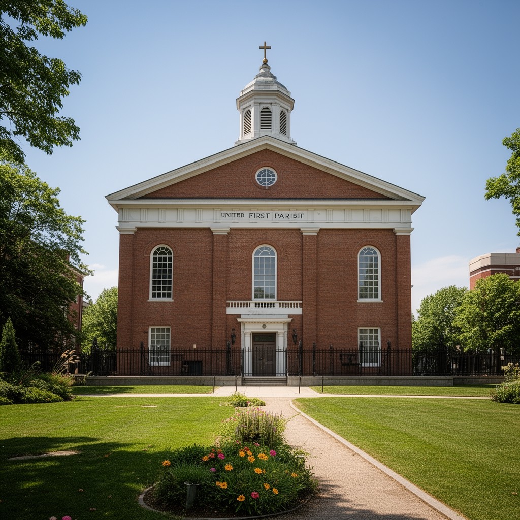 AI-generated illustration of United First Parish Church, Quincy, Massachusetts