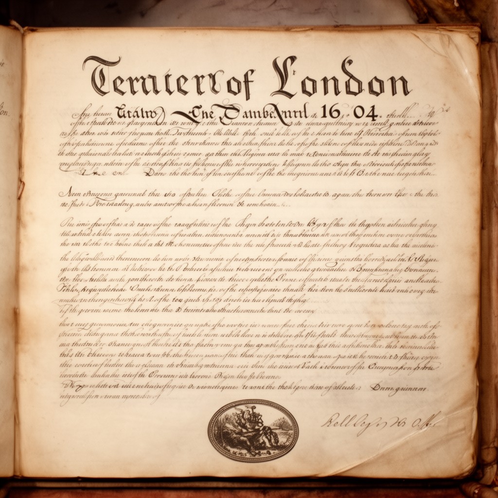 AI-generated illustration of Treaty of London (1604)