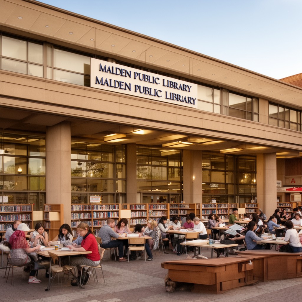 AI-generated illustration of Malden Public Library