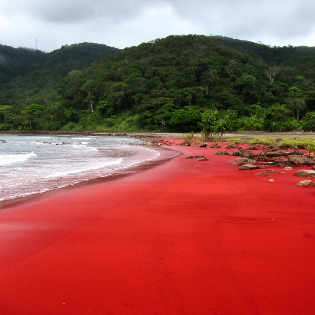 AI-generated illustration of Red Beach