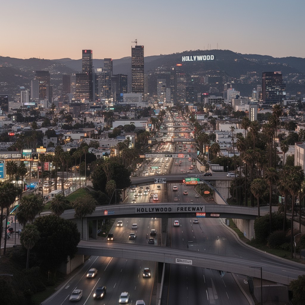 AI-generated illustration of Hollywood Freeway