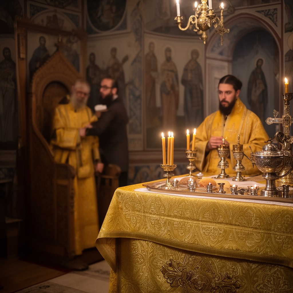 AI-generated illustration of Great Entrance with presanctified Gifts
