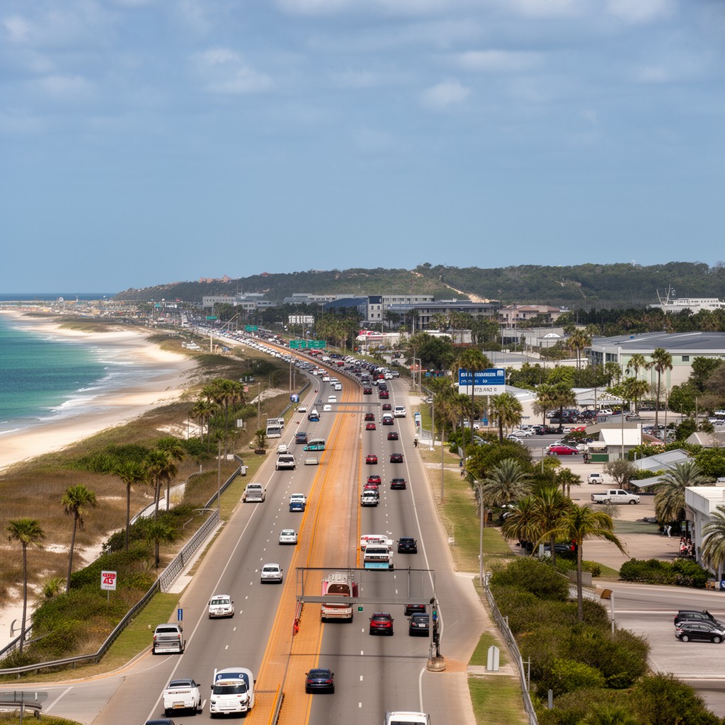 AI-generated illustration of Panama City Beach Parkway (on some western segments)
