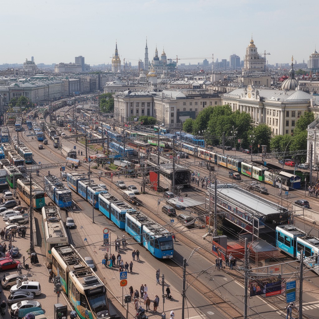 AI-generated illustration of Moscow tram network