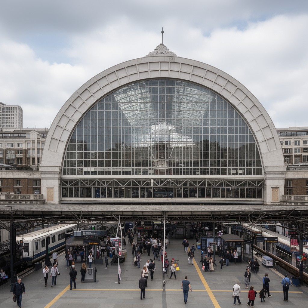 AI-generated illustration of London Waterloo railway station